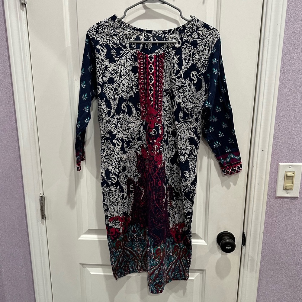 Dark blue abstract kurta - Picture 1 of 5